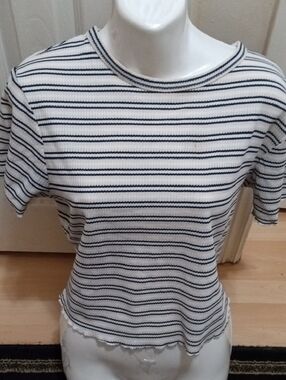 Primark White Tee with Black Stripes - Short Sleeve Knit